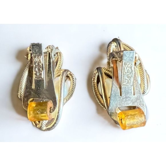 Hobe Clip On Earrings Gold Tone Pearl Twisted Cage - Picture 4 of 11